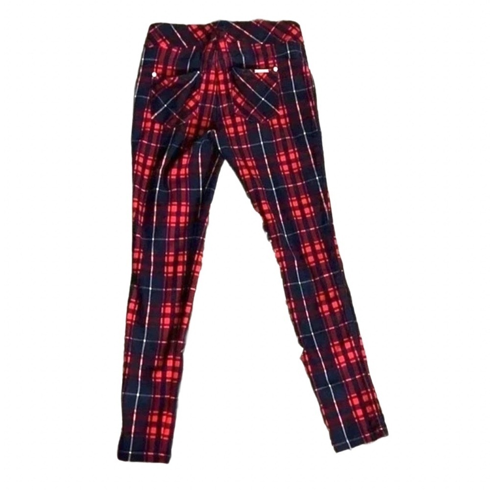 Peter Nygard Pull-On Skinny Ankle Stretch Pants Red Blu Plaid Grunge Women’s M - Picture 3 of 7